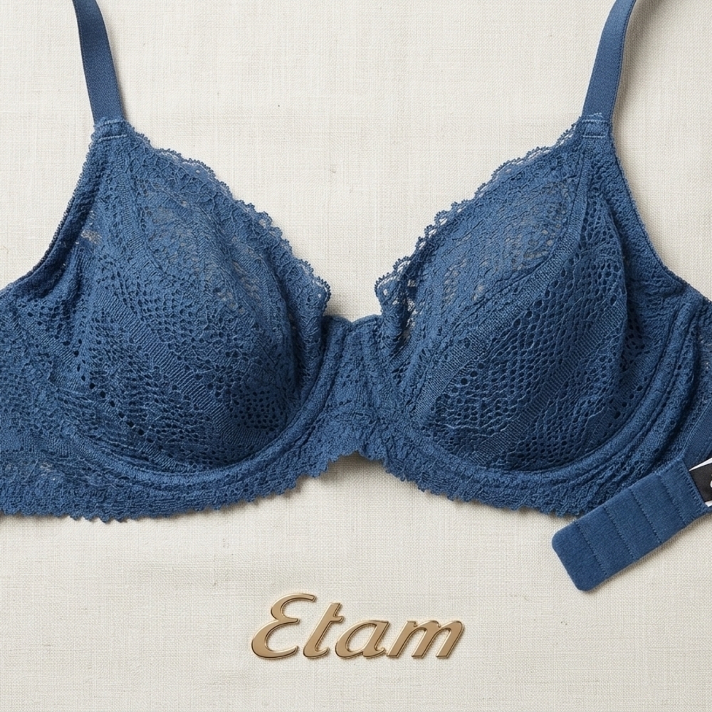 Etam Denim Blue Lace Underwire Bra